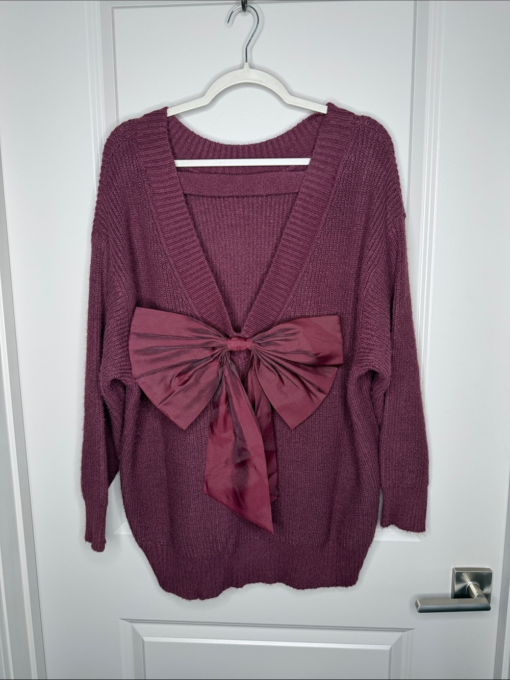 torrid Plum V-Neck Sweater with Statement Bow